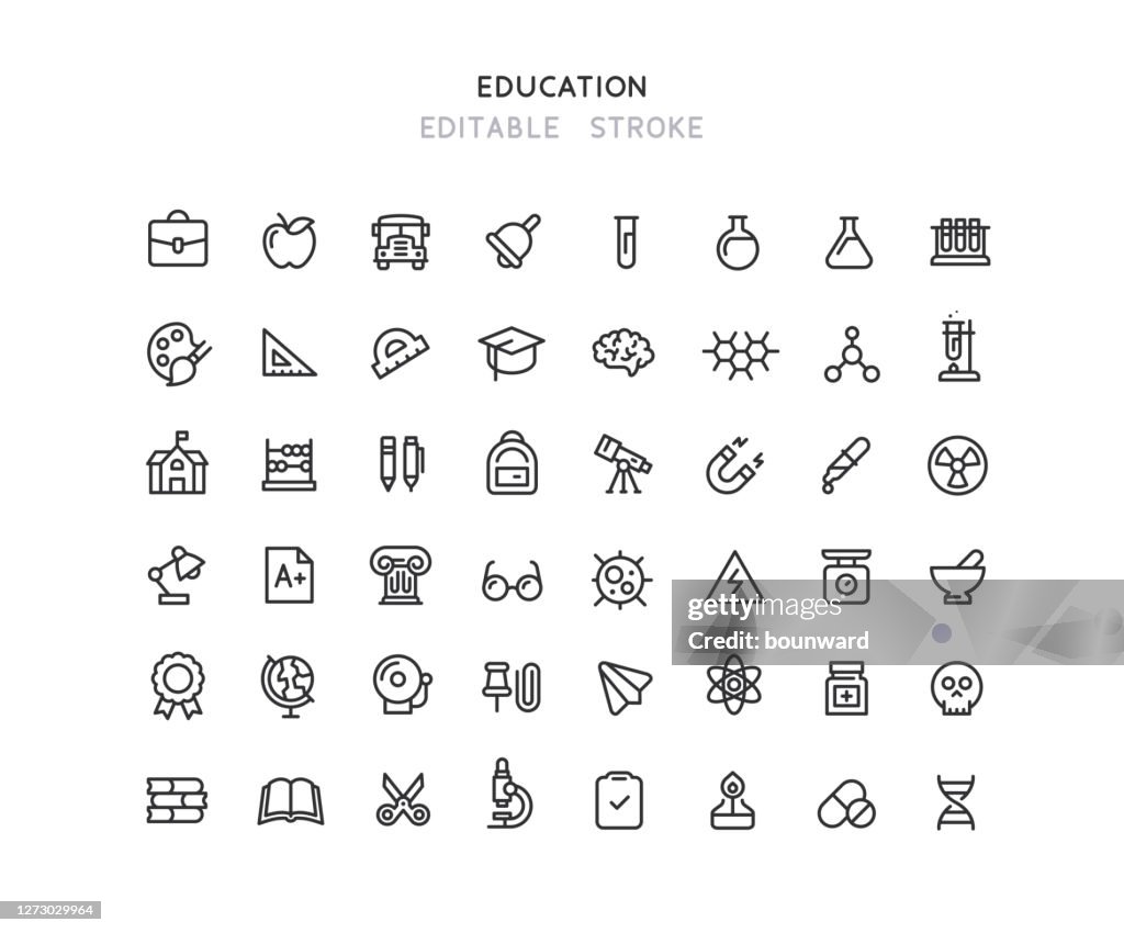 Collection Of Education & Chemistry Line Icons Editable Stroke