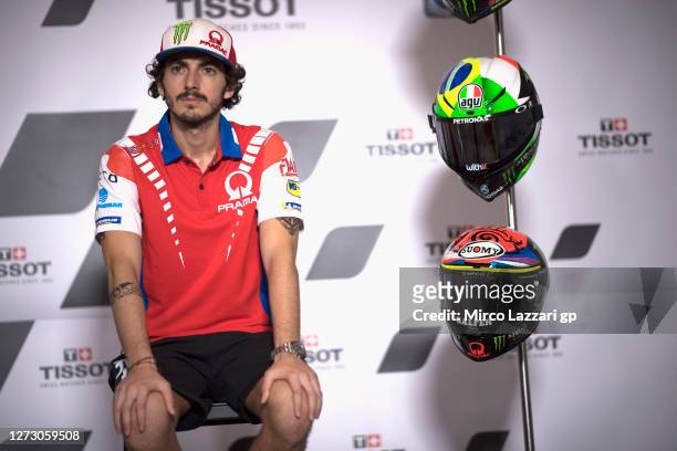 Francesco Bagnaia of Italy and Pramac Racing looks on during the press conference pre - event during the MotoGP Of San Marino - Previews at Misano...