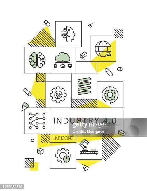 industry 4.0 related modern line style vector illustration - digitization stock illustrations
