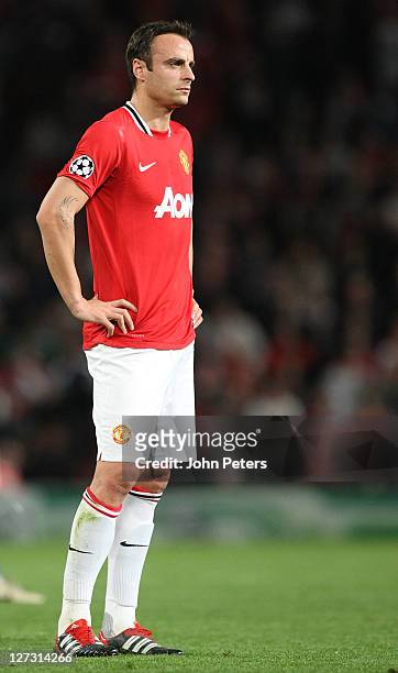 Dimitar Berbatov of Manchester United in action during the UEFA Champions League Group C match between Manchester United and FC Basel at Old Trafford...