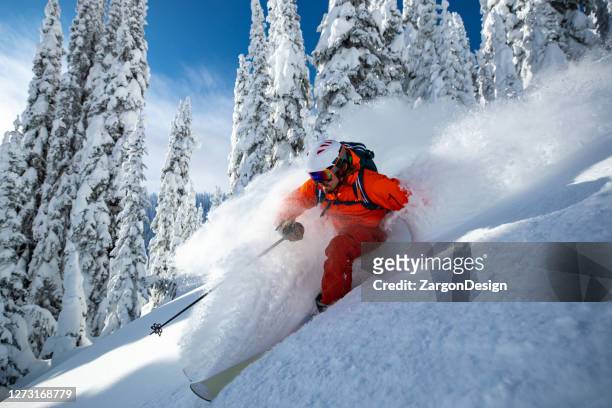 powder skiing - back country skiing stock pictures, royalty-free photos & images