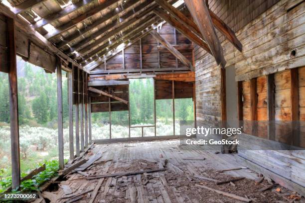 interior of old building with demolished walls - spook ranch stock pictures, royalty-free photos & images