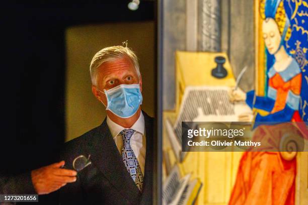King Philippe of Belgium attends the official opening of the new museum of the Royal Library of Belgium, on September 17, 2020 in Brussels, Belgium....