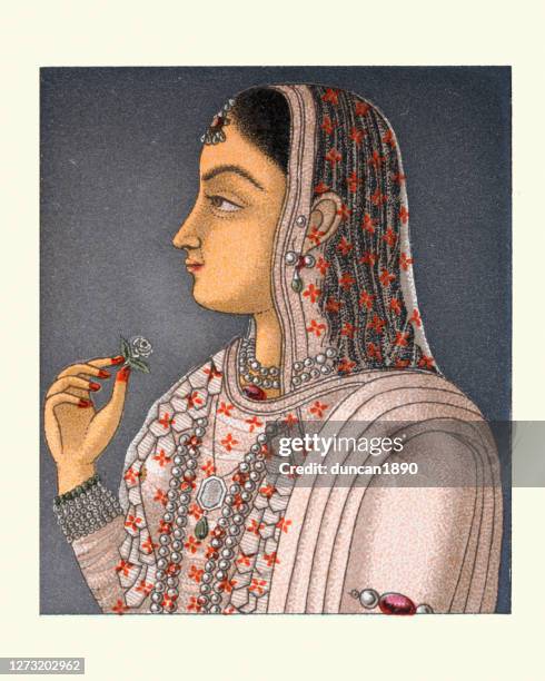 illustrazioni stock, clip art, cartoni animati e icone di tendenza di donna indiana della corte dell'imperatore moghul - asian and indian ethnicities