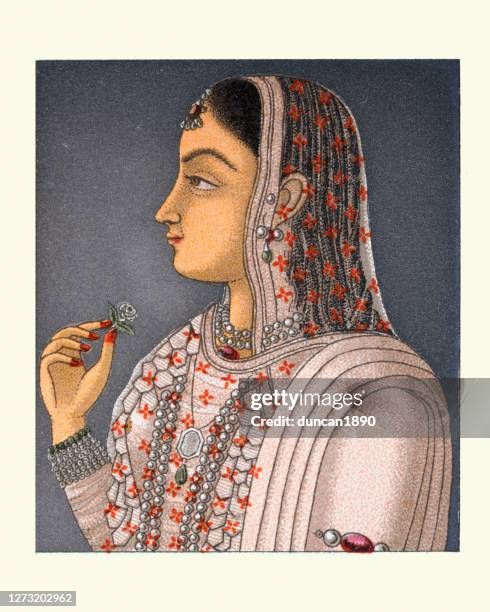 stockillustraties, clipart, cartoons en iconen met indische vrouw van het hof van de keizer mughal - indian painting