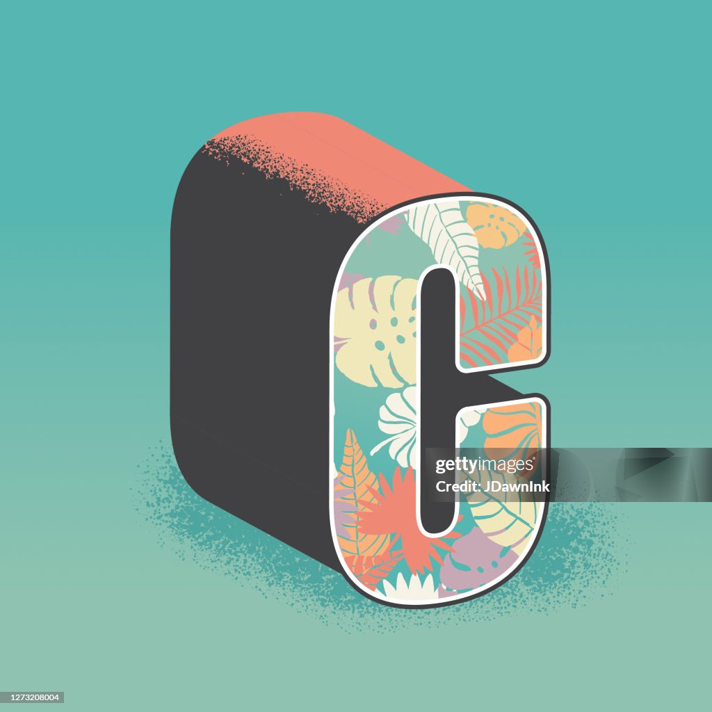 Tropical floral travel postcard letter C design