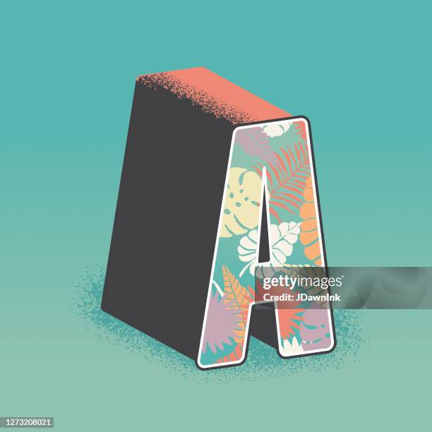 ilustraciones, imágenes clip art, dibujos animados e iconos de stock de carta de postal de viaje floral tropical un diseño - letra a con flores vector a