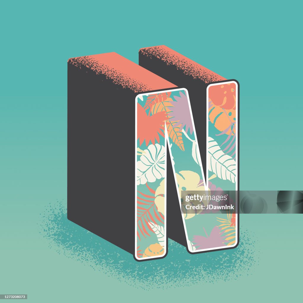 Tropical floral travel postcard letter N design