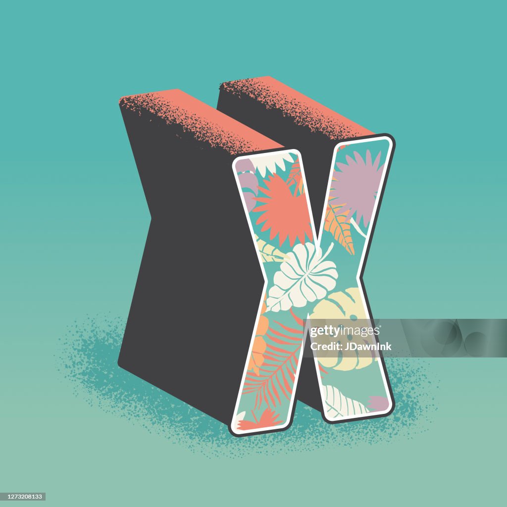 Tropical floral travel postcard letter X design