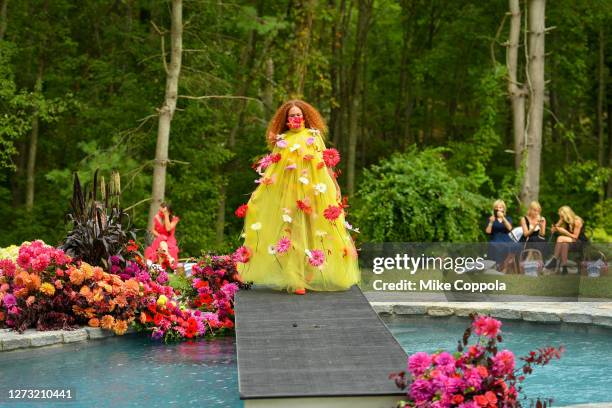 Model walks the runway for the Christian Siriano Collection 37 2020 Fashion Show on September 17, 2020 in Westport, Connecticut.