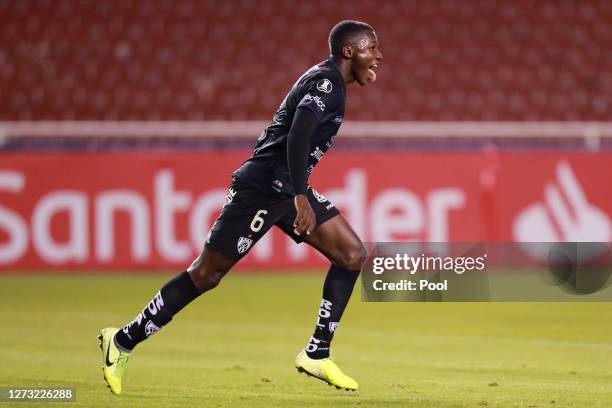 Moises Caicedo of Independiente del Valle celebrates after scoring the first goal of his team during a group A match of Copa CONMEBOL Libertadores...