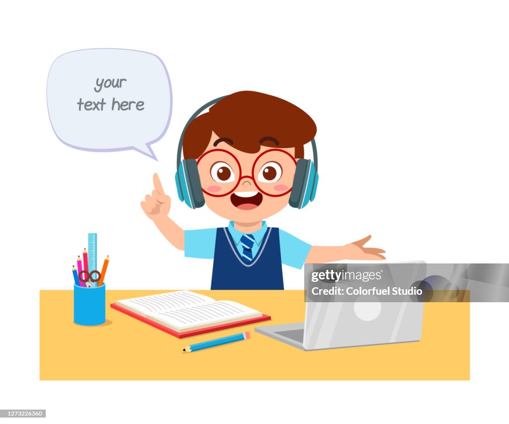 Computer Learning Cute Photos Happy Cute Little Kid Do Home School With Computer Laptop Connect To ...