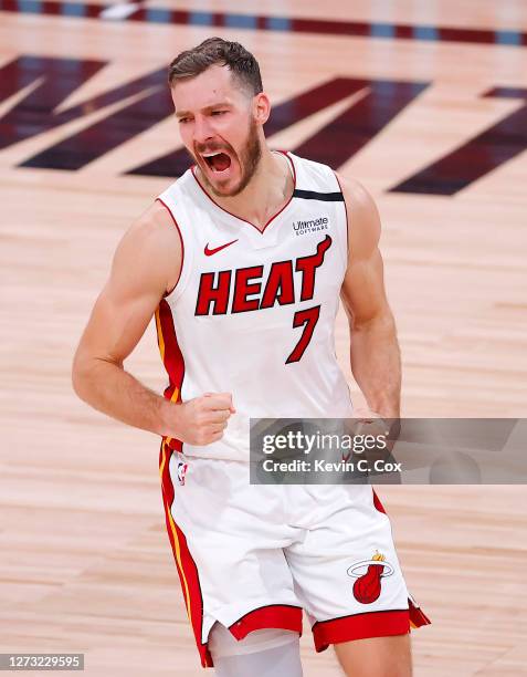 Goran Dragic of the Miami Heat reacts during the fourth quarter against the Boston Celtics in Game Two of the Eastern Conference Finals during the...