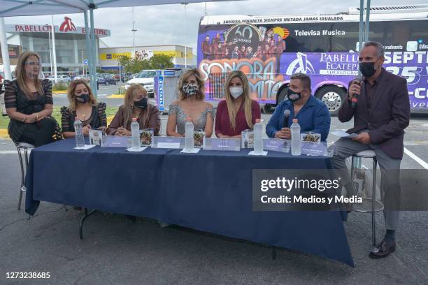 Joanna 'Dinamita', Citlalli 'Dinamita', Xiu Garcia, Raquel Bigorra, Aleida Nunez, Charlie Alvarez y Enrique Limon, who speaks during a press...