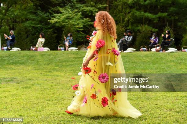 Model walks the runway for the Christian Siriano Collection 37 2020 Fashion Show on September 17, 2020 in Westport, Connecticut.