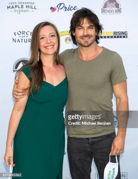 Rebecca Harrell and Ian Somerhalder attend "Kiss The Ground" Los Angeles Drive-In Special Screening at Andaz West Hollywood on September 17, 2020 in...