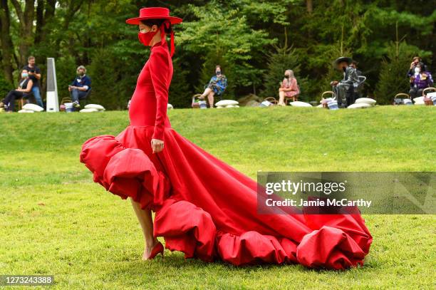 Coco Rocha walks the runway for the Christian Siriano Collection 37 2020 Fashion Show on September 17, 2020 in Westport, Connecticut.