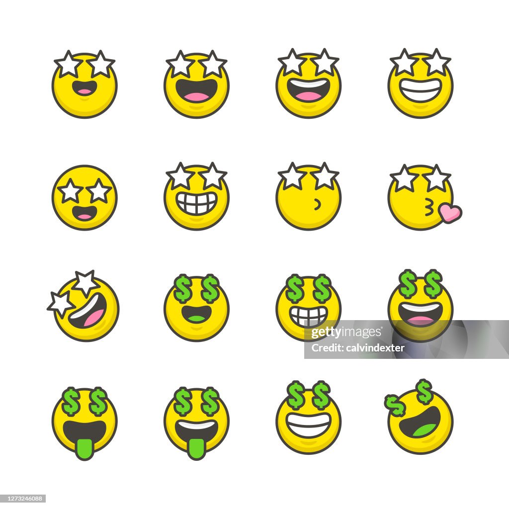 Emoticons collection flat design and line art