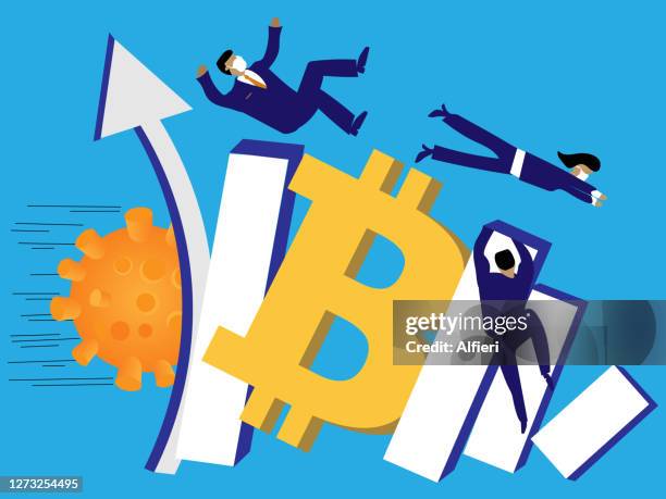 virus crashing into bitcoin - data loss prevention stock illustrations