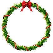 Thin christmas wreath with red bow and ribbon