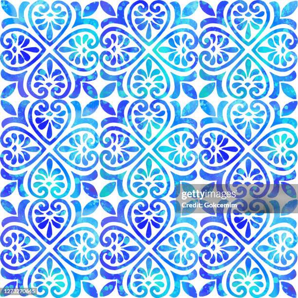 ilustraciones, imágenes clip art, dibujos animados e iconos de stock de acuarela pintada a mano azul marino azulejo. patrón de cerámica marroquí sin costuras. patrón de baldosa vectorial, mosaico floral árabe de lisboa, ornamento azul marino sin costuras mediterráneo. - cultura tunecina