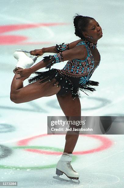Surya Bonaly of France competes in the womens short program at the White Ring Arena during the 1998 Olympic Winter Games in Nagano, Japan. \...