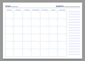 Monthly planner template. Vector month and week plan