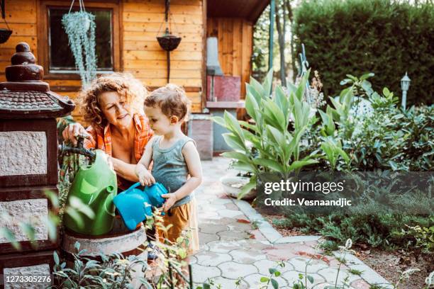 familiengärtnerei zusammen - wasserleiche stock-fotos und bilder