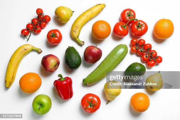 fruits and vegetables isolated on a white background - vegetables isolated stock pictures, royalty-free photos & images