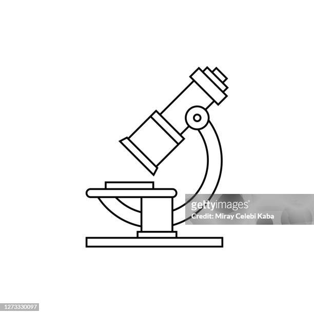ilustraciones, imágenes clip art, dibujos animados e iconos de stock de icono de la línea del microscopio - microscopio