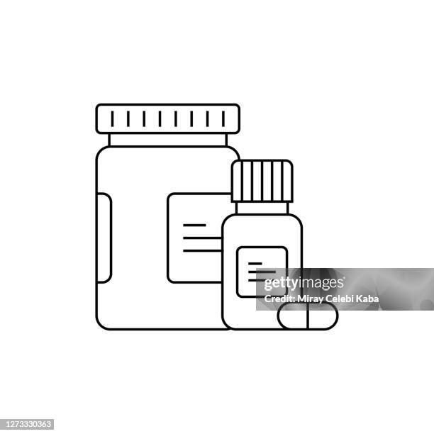 ilustrações, clipart, desenhos animados e ícones de ícone da linha de caixa de pílula - genérico