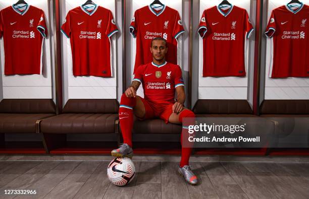 Thiago Alcantara new signing of Liverpool at Anfield on September 18, 2020 in Liverpool, England.