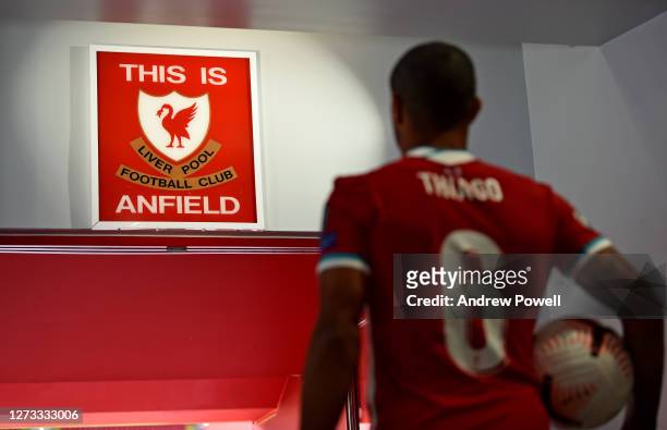 Thiago Alcantara new signing of Liverpool at Anfield on September 18, 2020 in Liverpool, England.