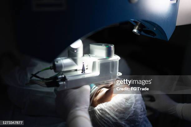 patient on an eye surgery - laser surgery stock pictures, royalty-free photos & images