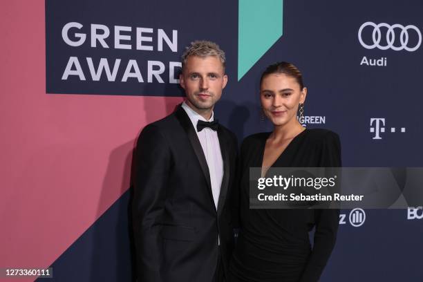 Marcus Butler and Stefanie Giesinger arrive for the Green Award as part of the Greentech Festival at Kraftwerk Mitte on September 18, 2020 in Berlin,...