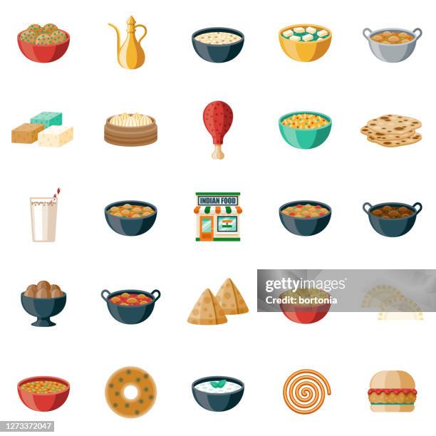 indian restaurant icon set - butter chicken stock illustrations