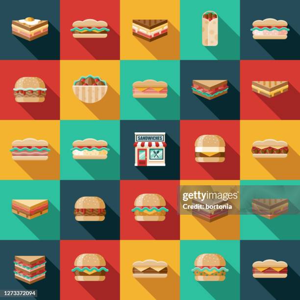 stockillustraties, clipart, cartoons en iconen met sandwich shop icon set - club sandwich