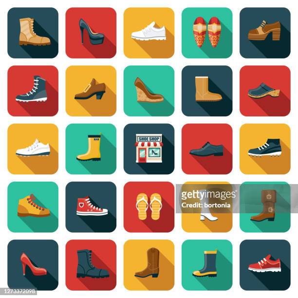 shoe shop icon set - shoelace stock illustrations