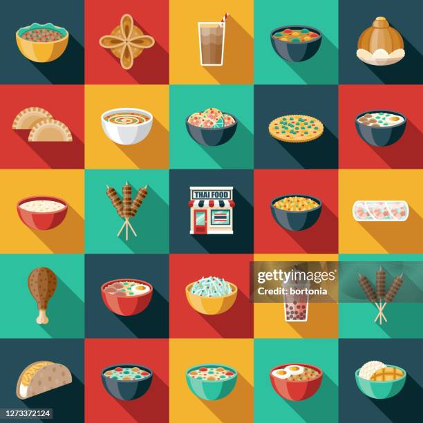 stockillustraties, clipart, cartoons en iconen met thais voedselpictogramet reeks - chinese knoedel