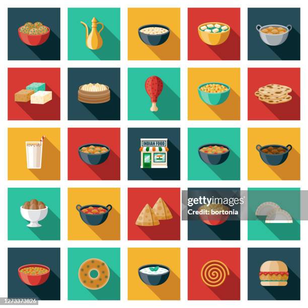 indian restaurant icon set - butter chicken stock illustrations