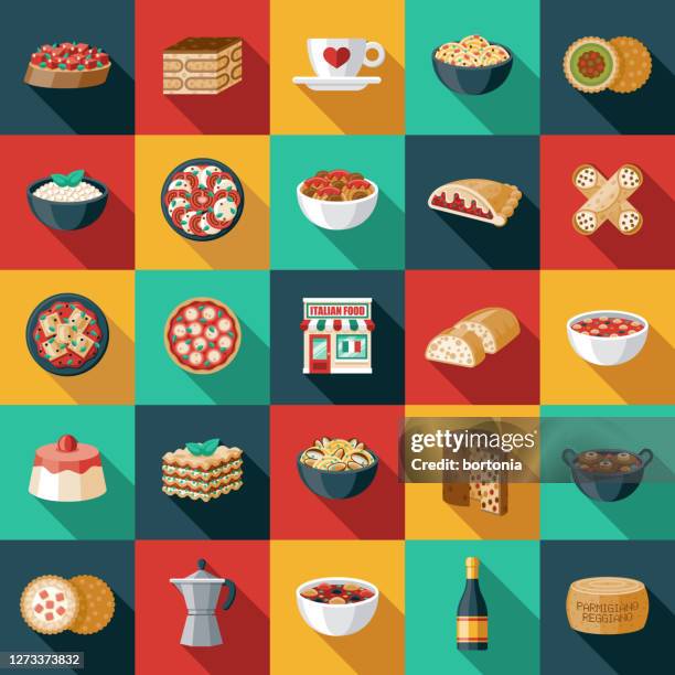 italian restaurant icon set - spaghetti carbonara stock illustrations