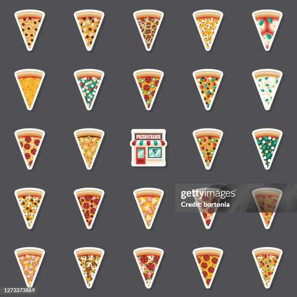 pizza by the slice sticker set - building cutaway stock illustrations