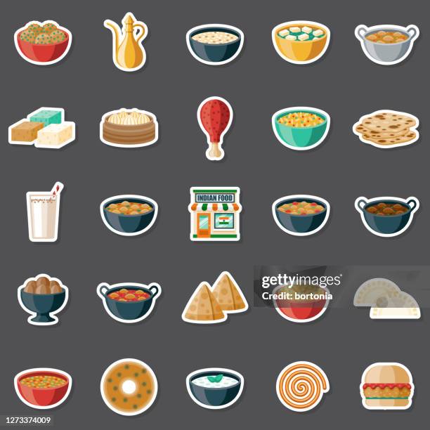 indian restaurant sticker set - butter chicken stock illustrations