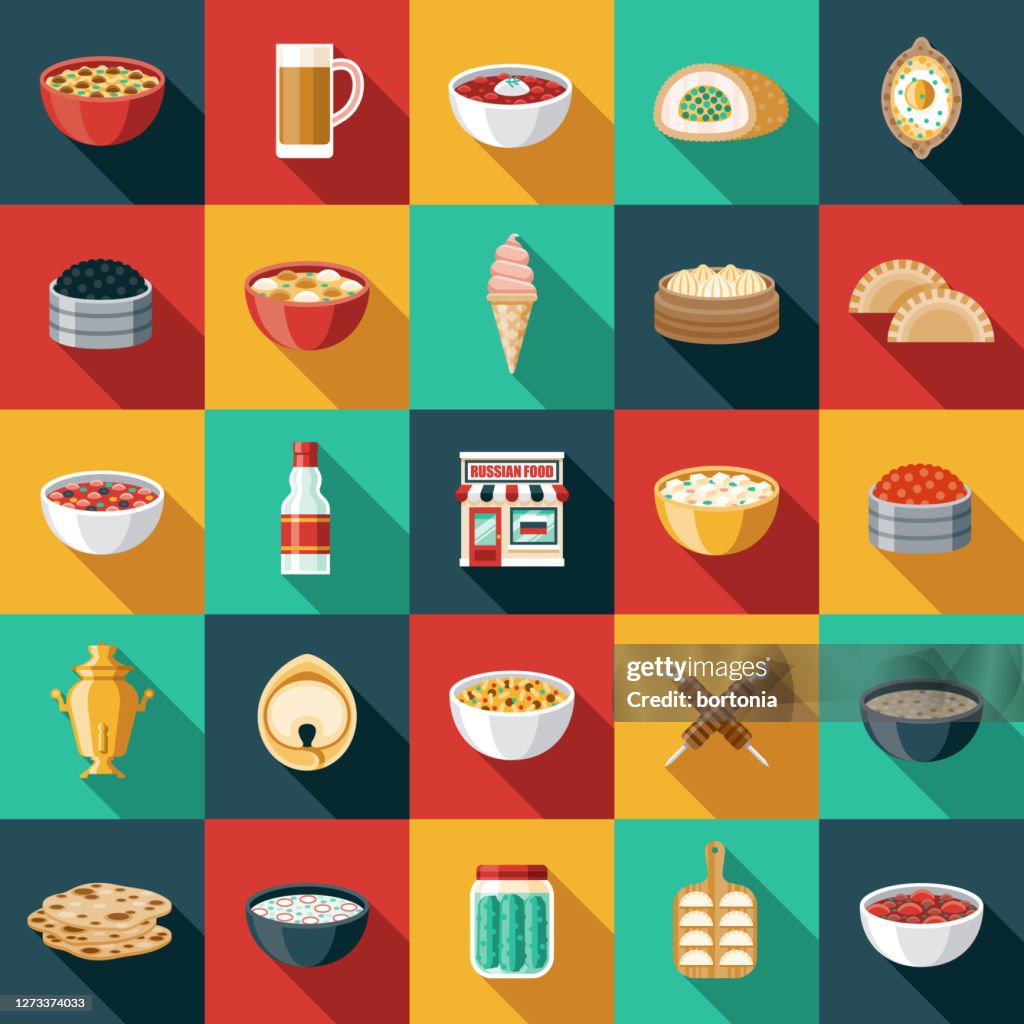Set di icone del ristorante russo
