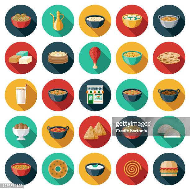 indian restaurant icon set - butter chicken stock illustrations