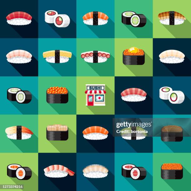 sushi restaurant icon set - hosomaki stock-grafiken, -clipart, -cartoons und -symbole