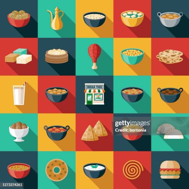 indian restaurant icon set - butter chicken stock illustrations