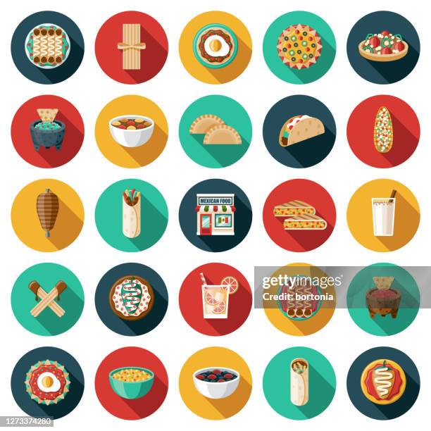 mexican restaurant icon set - mexican restaurant exterior stock illustrations