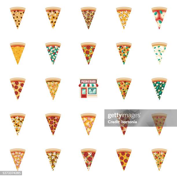 pizza by the slice icon set - feta cheese stock illustrations