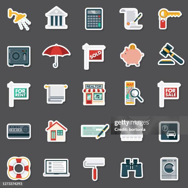 real estate agent sticker set - rental assistance stock illustrations